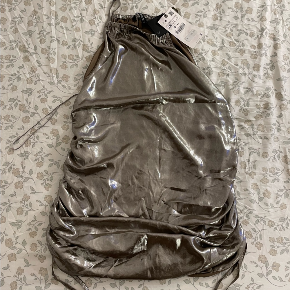 Zara Metallic Gunmetal Slip Skirt